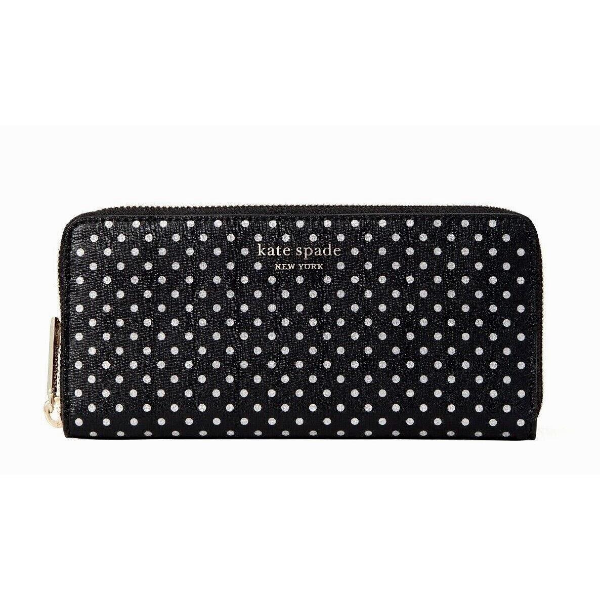 New Kate Spade Spencer Metallic Dot Slim Continental Wallet Black Multi - Black Multi