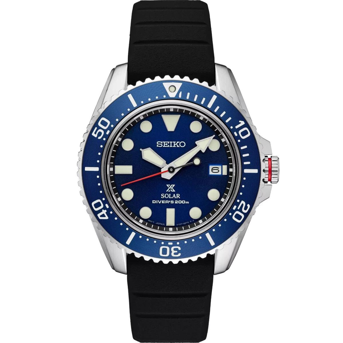 Seiko Prospex Solar Diver`s Blue Dial Black Rubber Watch SNE593