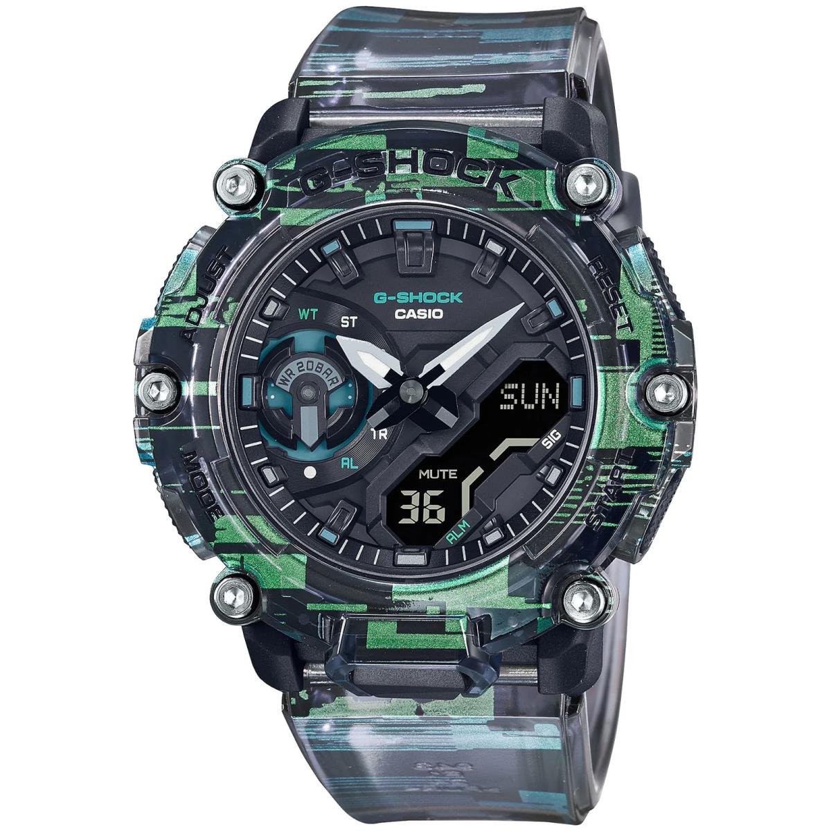 G-shock GA2200 Ana-digi Digital Glitch Black Green Watch