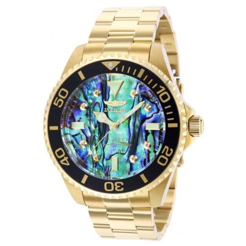 Invicta Pro Diver Men`s 47mm Diamond Abalone Dial Gold Quartz Watch 37403 - Dial: Blue, Band: Gold, Bezel: Black