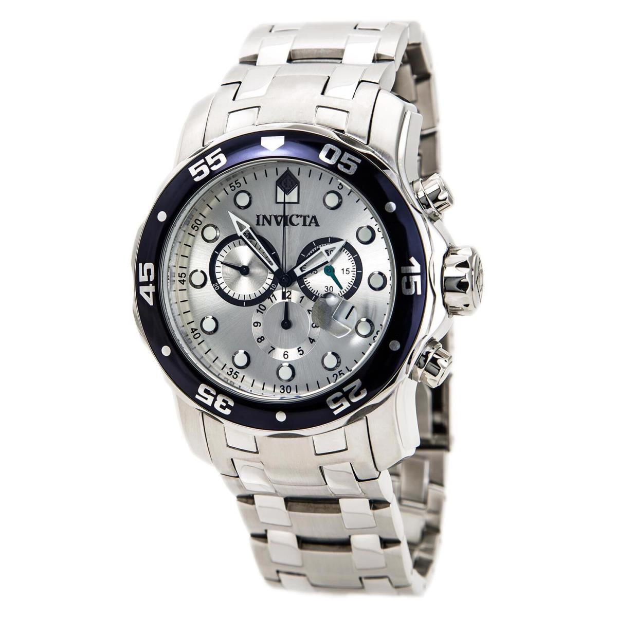 Invicta 80058 Men`s Pro Diver Blue Bezel Silver Dial Stainless Steel Dive Watch - Dial: Silver