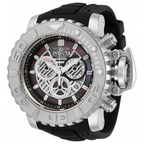 Invicta Men`s Chronograph Watch Sea Hunter Black Mop and Silver Tone Dial 32638 - Mother of Pearl, Silver Dial, Black Band