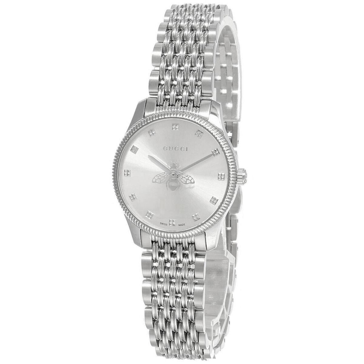 Gucci G-timeless 29MM SS Silver Bee Dial Slim Women`s Watch YA1265019