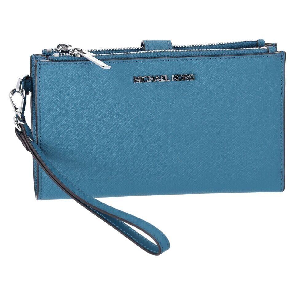 Michael Kors Large Double-zip Wristlet Teal Blue Leather 35F8STVW0L Dust Bag