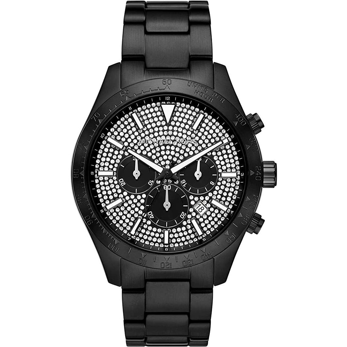 Michael Kors MK8899 Layton Black Glitz Dial Stainless Chronograph 44MM