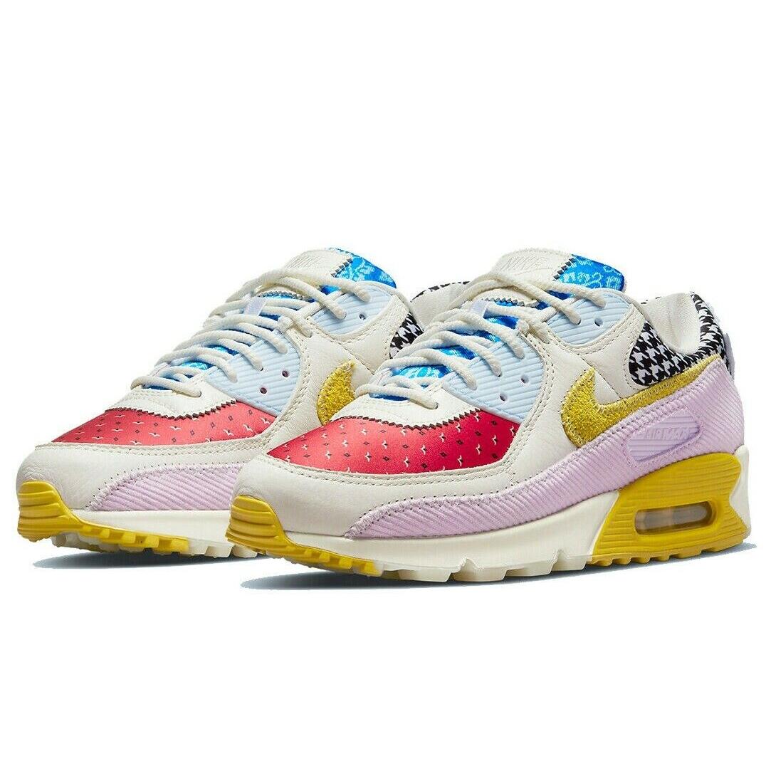 Nike Air Max 90 Womens Size 5 Sneaker Shoes DM8075 100 Patchwork Sail Bright
