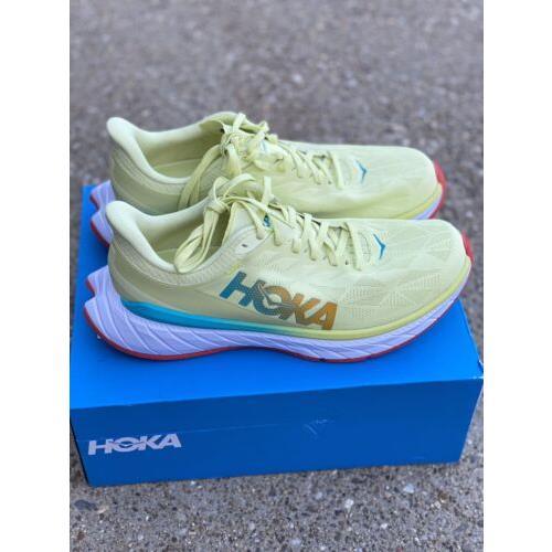 Hoka One Carbon X 2 Running Shoes Men`s Size 9.5 D Luminary Green Hot Coral