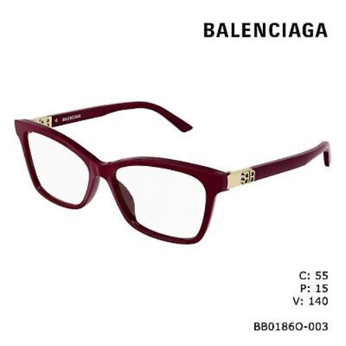 Balenciaga BB0186o-003 Burgundy Burgundy Eyeglasses
