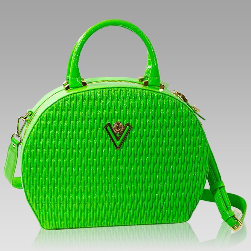 Valentino Orlandi Bowler Purse Green Quilted Lacquered Leather Bag Italian Designer Handbag