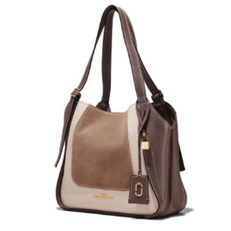 Marc Jacobs Director Lrg Nubuck / Leather Shoulder Bag Tote Taupe Iron Multi