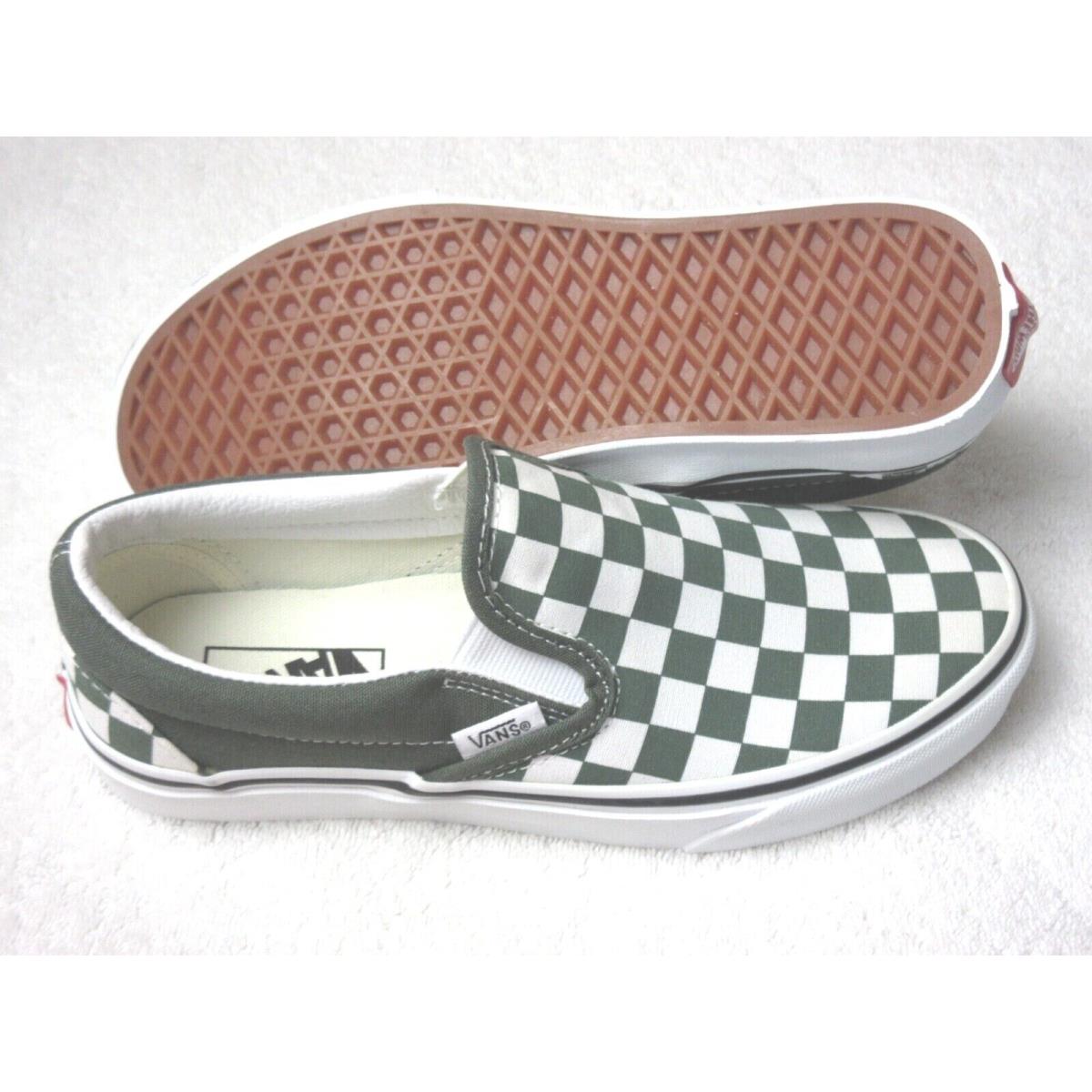 Vans Women`s Classic Slip On Thyme Green True White Checkerboard Shoes Size 6.5