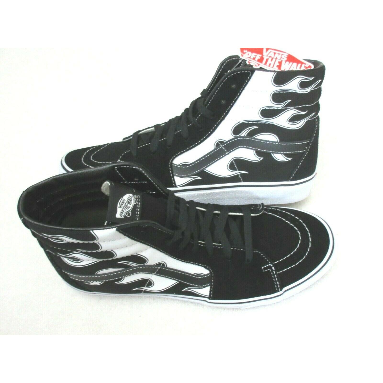 Vans Men`s Sk8-Hi Flame Black White Canvas Suede Classic Skate Shoes Size 9.5
