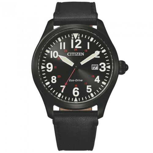 Citizen Men`s Watch Eco-drive Date Black Dial Leather Strap BM6835-23E
