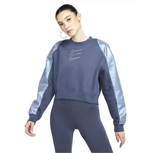Women`s Nike Blue Triple Swoosh Crop Sweatshirt