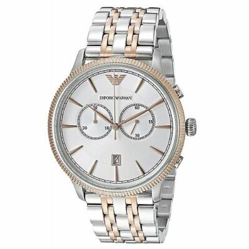 Emporio Armani AR1826 Classic 43MM Men`s Chronograph Stainless Steel Watch - Silver Dial, Multicolor Band