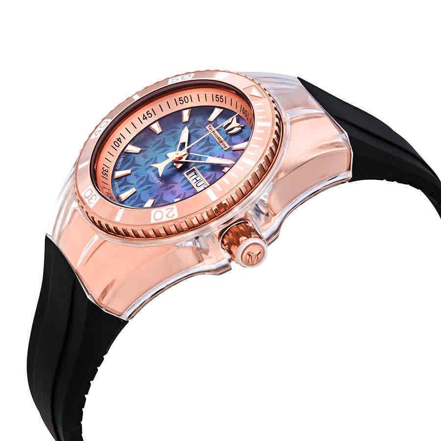 Technomarine Cruise Black Mop Dial Ladies Watch 115327 - Dial: Black Mother of Pearl, Band: Black, Bezel: Rose Gold PVD