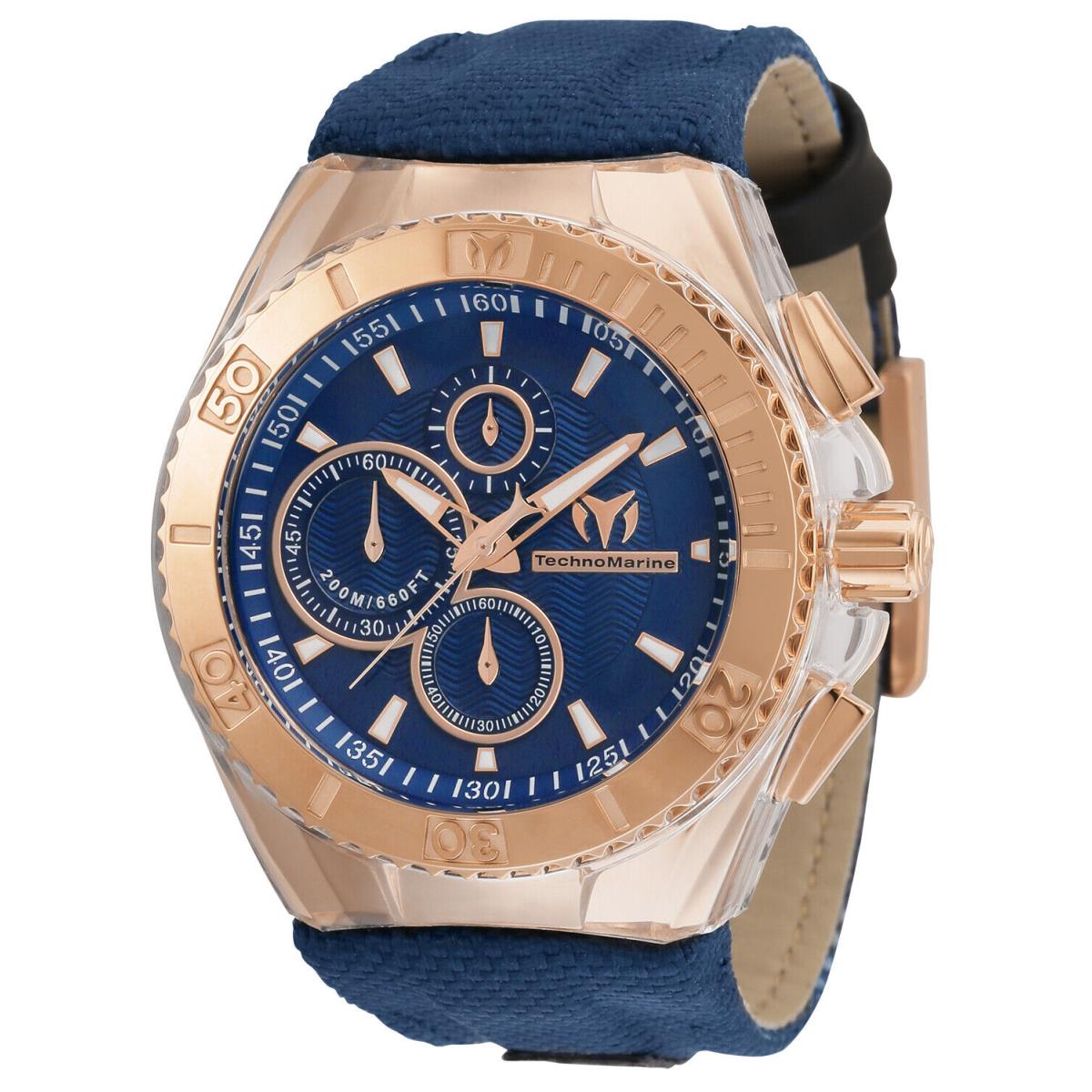 Technomarine TM-115176 Cruise Blue Ray Rose Gold 45mm Watch - Blue Dial, Blue Band