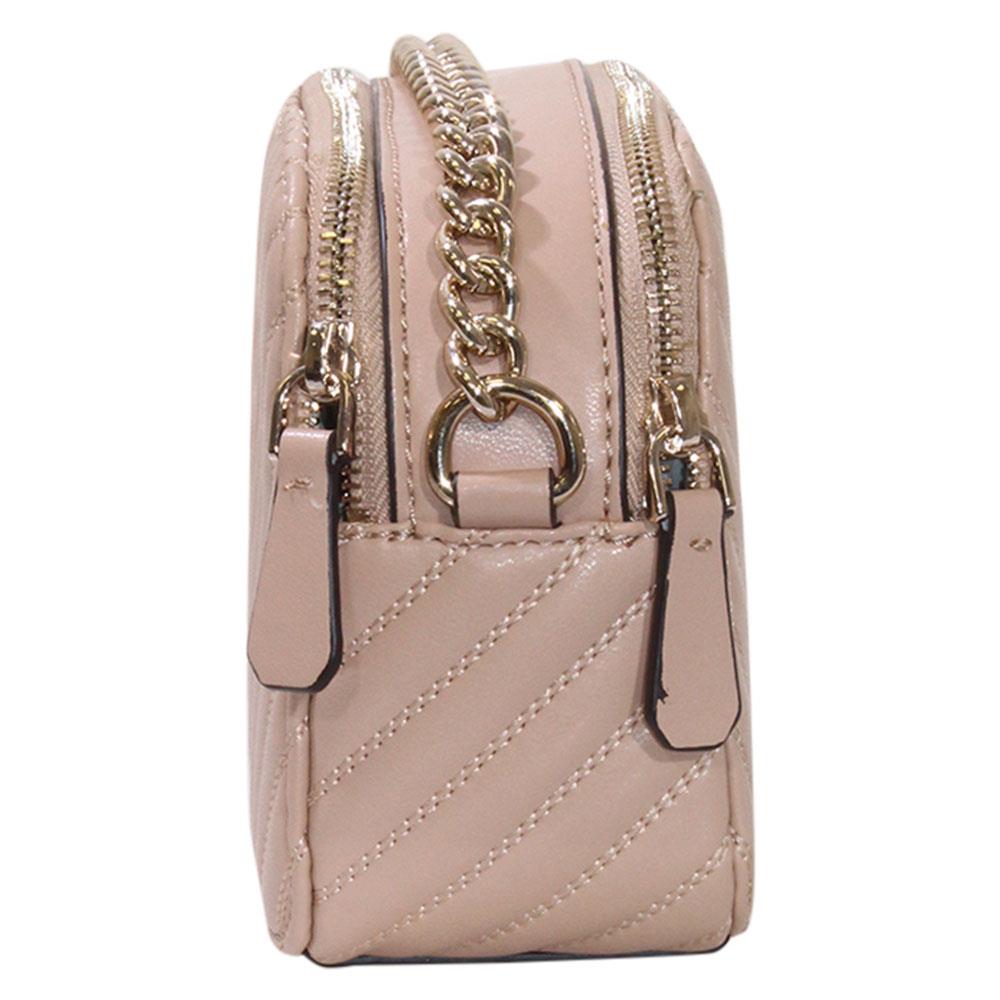 Guess Women`s Noelle Camera Crossbody Handbag Beige Wuilted