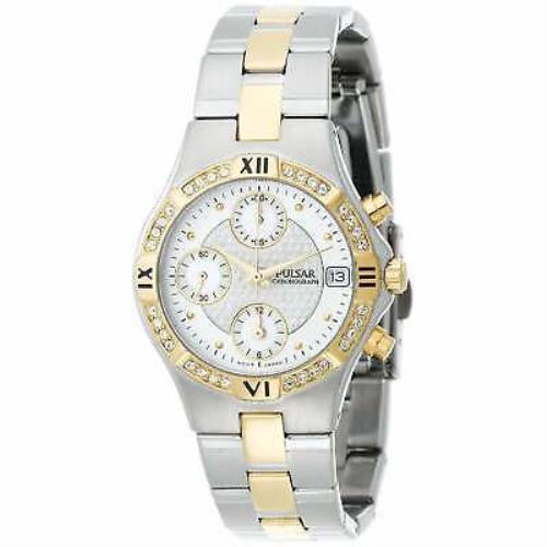 Pulsar PF8212 32MM Women`s Chronograph Crystal Two-tone Stainless Steel Watch