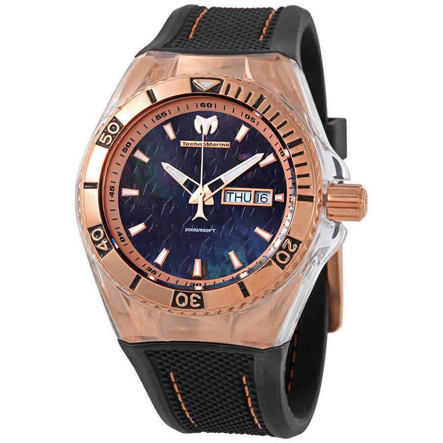 Technomarine Cruise Monogram Men`s Watch TM-115214 - Dial: Gold, Pink, Blue, Rose, Black, Band: Black, Bezel: Gold, Black