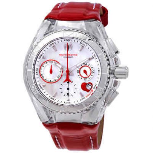 Technomarine Cruise Valentine Chronograph White Dial Men`s Watch 115312 - White Mother of Pearl Dial, Red Band