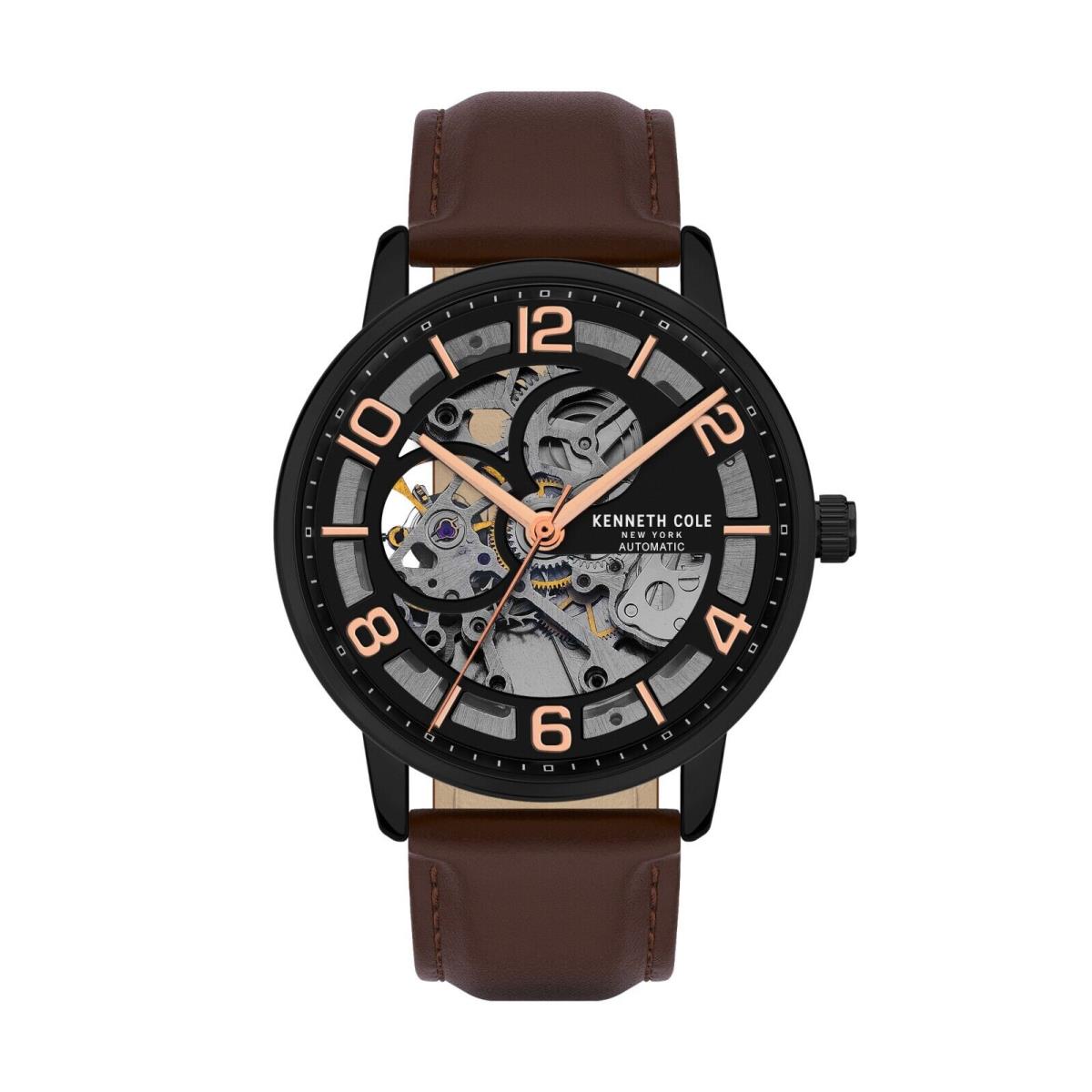 Kenneth Cole York Men`s Skeleton Automatic Watch Leather Strap KCWGE21742511