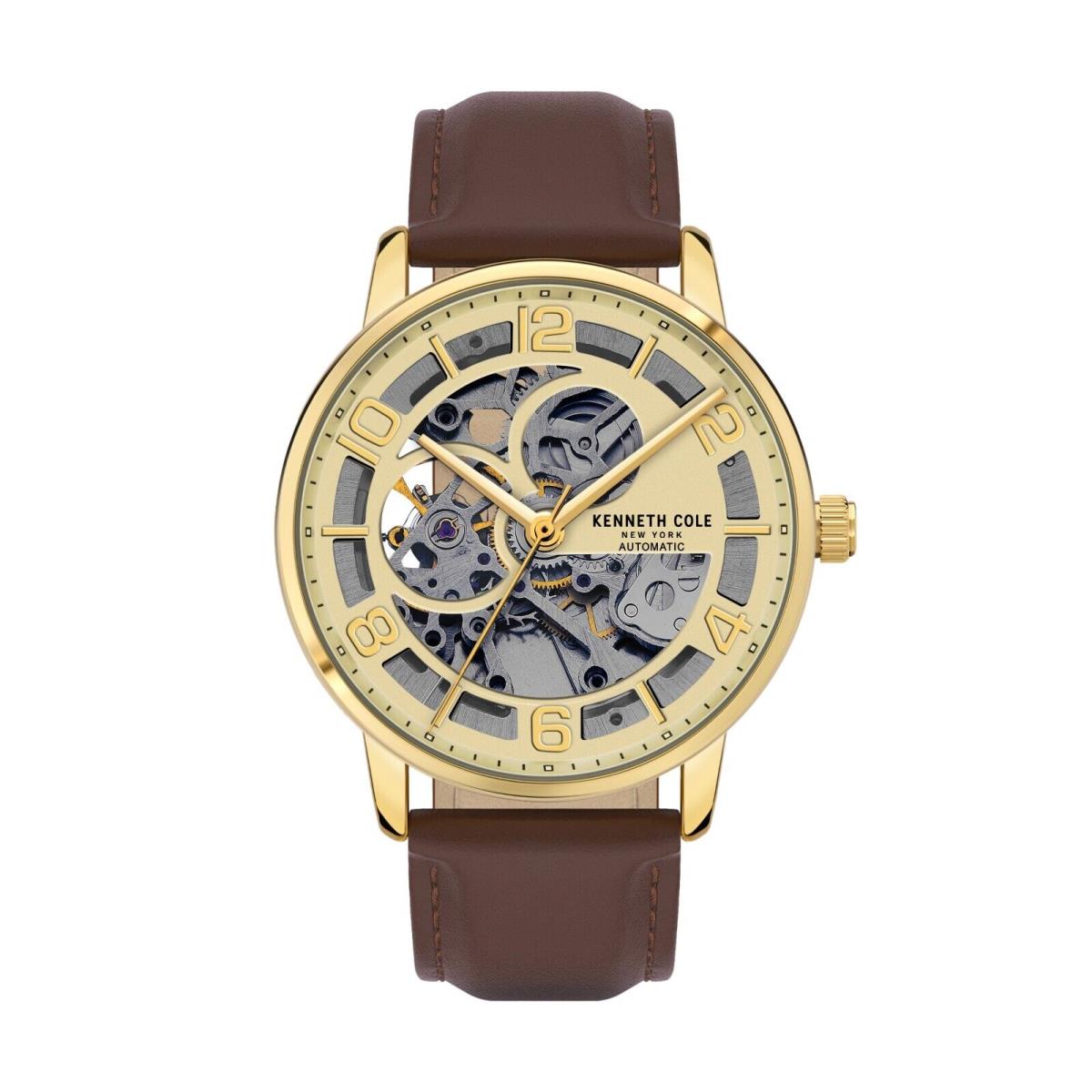 Kenneth Cole York Men`s Skeleton Automatic Watch Leather Strap KCWGE21742521