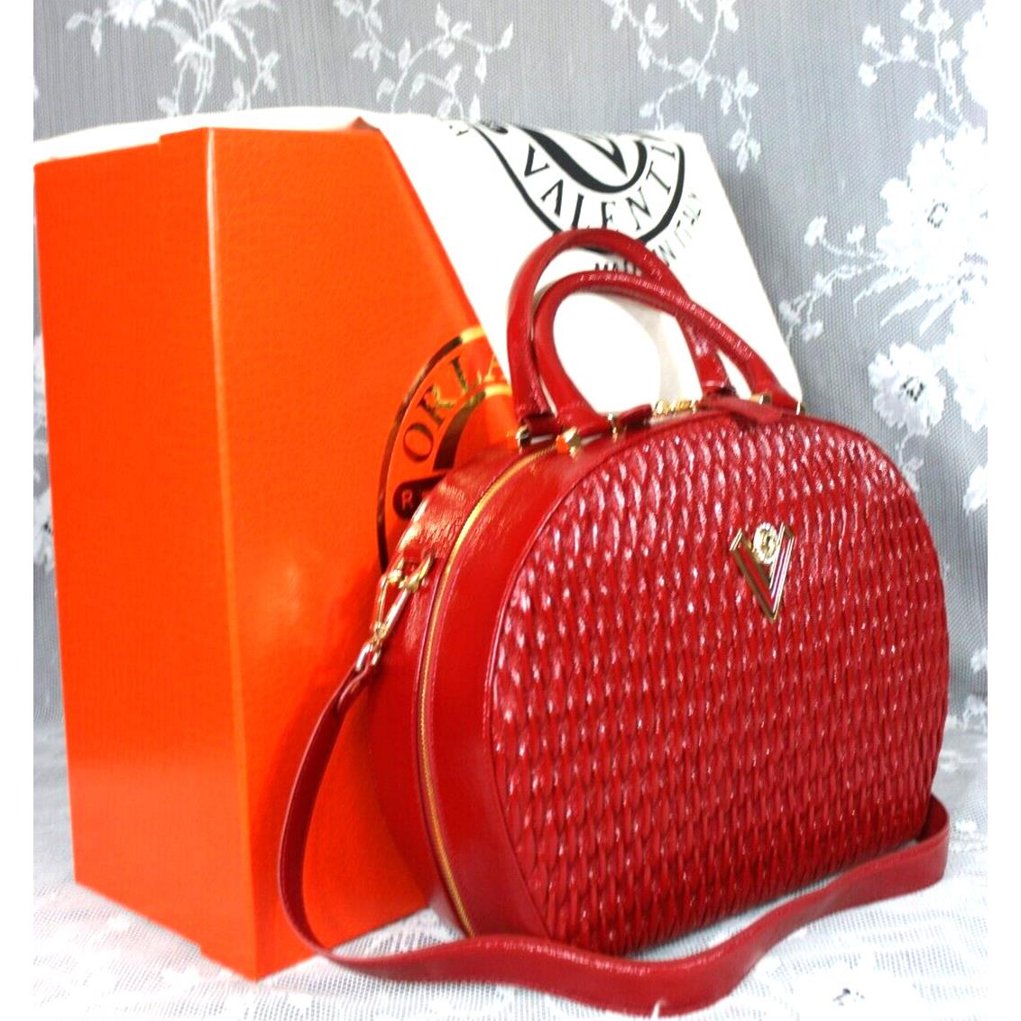 Valentino Orlandi Italian Embossed Woven Red Patent Leather Bowler Purse