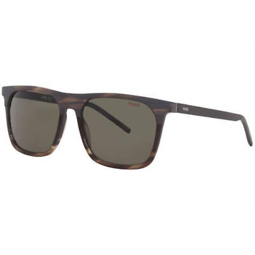 Hugo Boss 1086/S BU0/QT Sunglasses Men`s Brown Horn/green Rectangle Shape 56mm