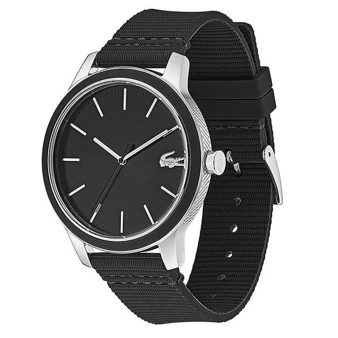 Lacoste 2011087 12.12 Black Dial Black Silicone Strap Men`s Watch