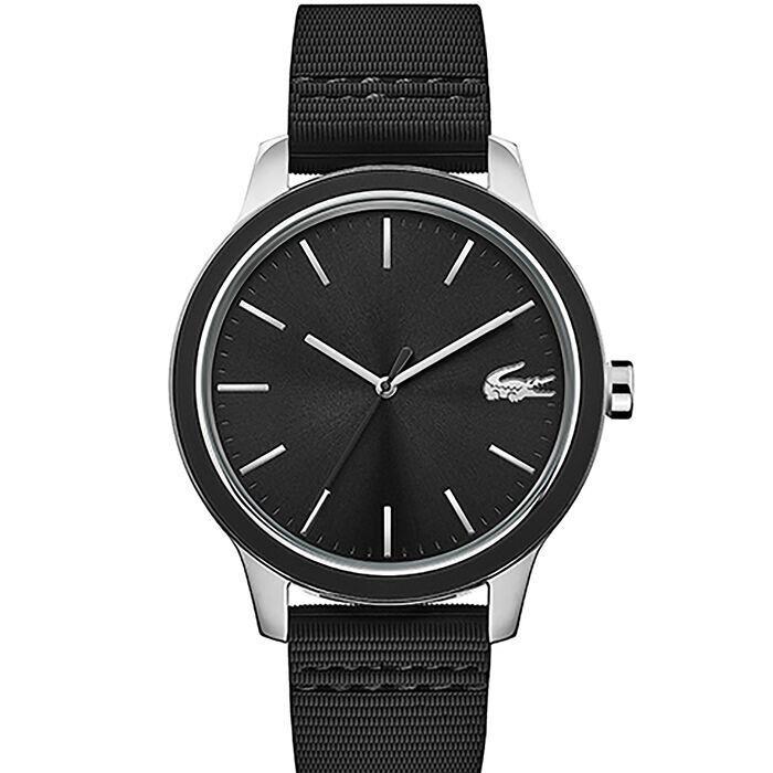 Lacoste 12.12 Men`s Black Dial Stainless Steel Silicone Strap Watch 2011087