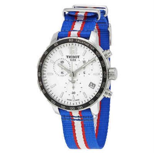 Tissot Quickster Detroit Pistons Chronograph Men`s Watch T095.417.17.037.22 - Silver Dial, Navy Khaki and Red Band