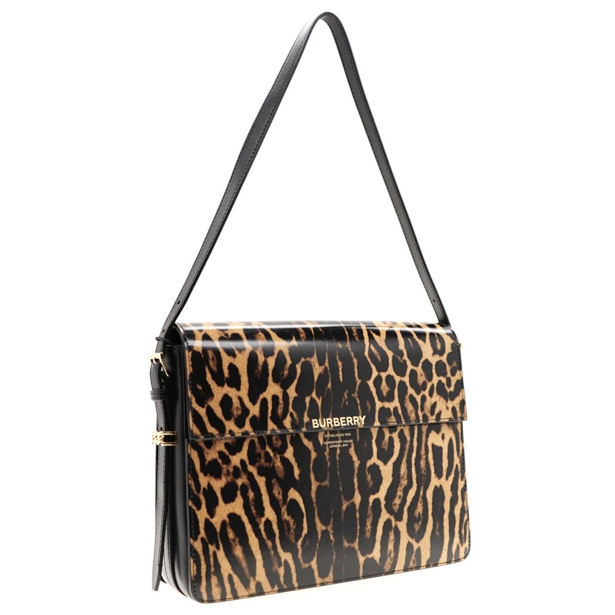 Burberry Grace Large Shoulder Bag Leopard Print Leather