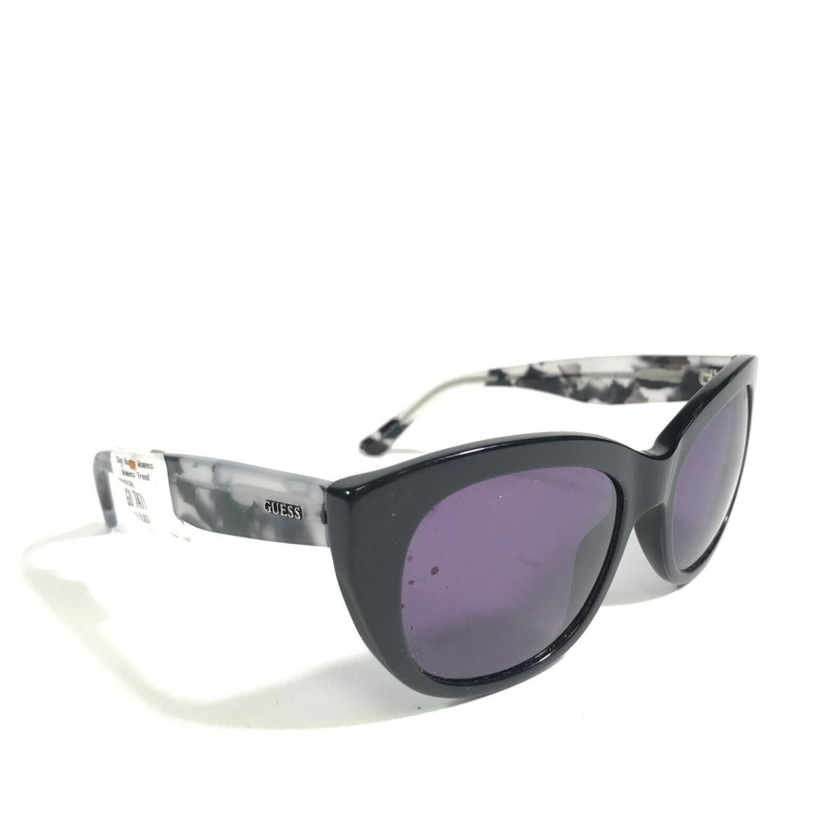 Guess Sunglasses GU7477 01A Black Smoke Gray Cat Eye Frames with Purple Lenses