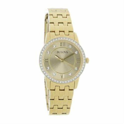 Bulova 97X104 Crystal Collection 27MM Women`s Gold-tone Stainless Steel Watch