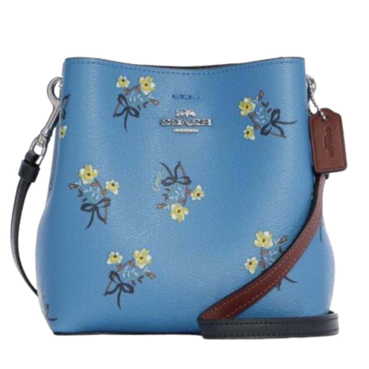 Coach Mini Town Bucket Bag In Floral Bow Print Canvas Purse Crossbody Bag Blue