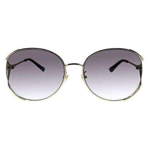 Gucci GG0650SK 001 Round Oval Gold Black Gold Grey 59 mm Women`s Sunglasses