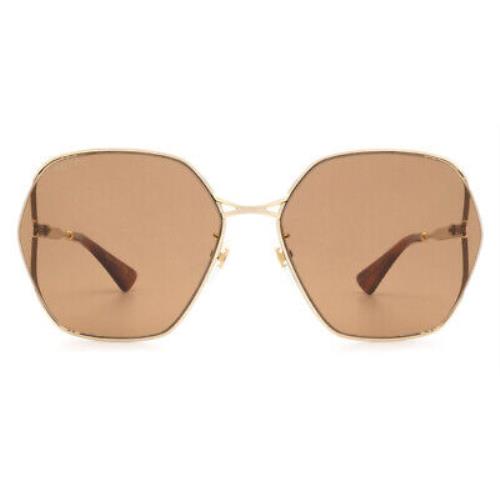 Gucci GG0818SA 002 Gold Brown Square Women`s Sunglasses 63 mm