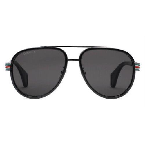 Gucci GG0447S Sunglasses Men Black / Grey Polarized Aviator 58mm