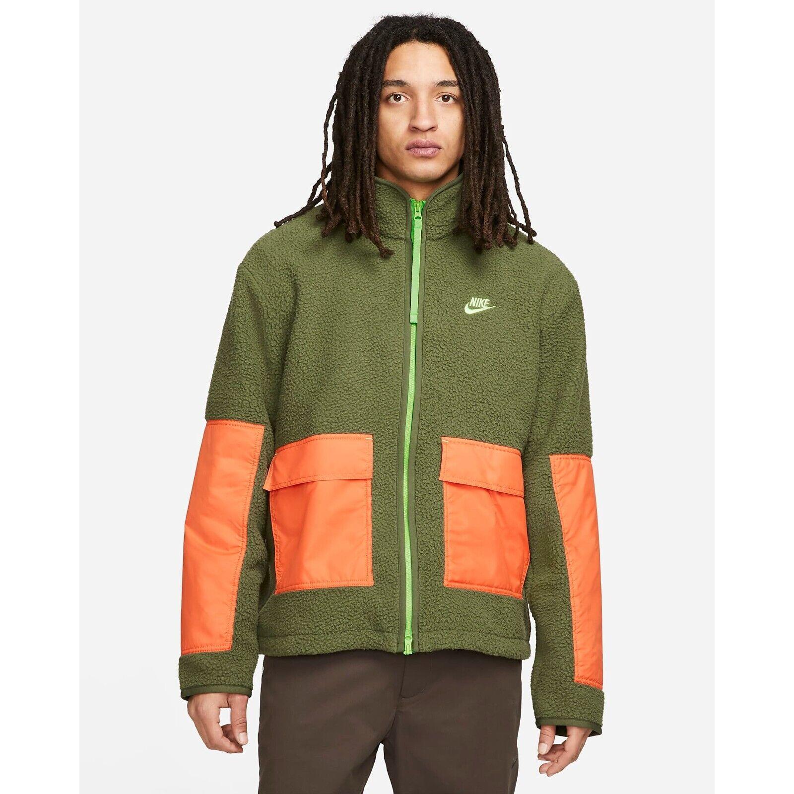 Nike Sportswear Sherpa Fleece Full Zip Jacket Green Orange DD5021-326 XL Nwtags