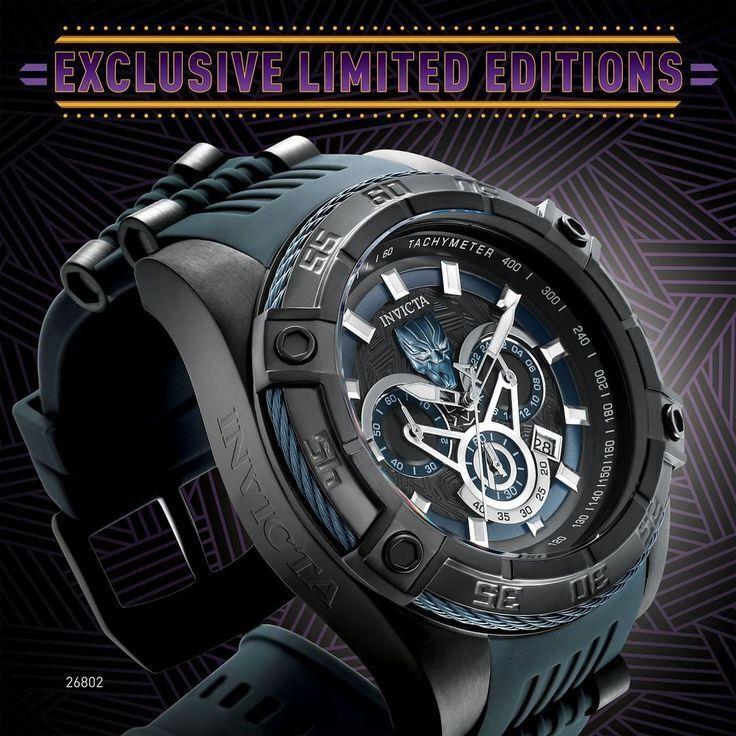 Invicta 52mm Marvel Speedway Viper Black Panther Ltd Ed Chrono Black Gray Watch - Black Dial, Gray Band, Black Bezel