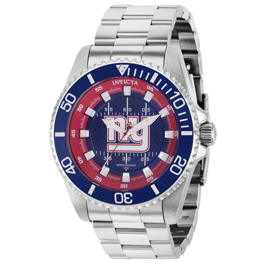 Invicta Nfl Blue and Red and White Dial Men`s Watch 36933 - Dial: Blue and Red and White, Band: Silver-tone, Bezel: Silver-tone