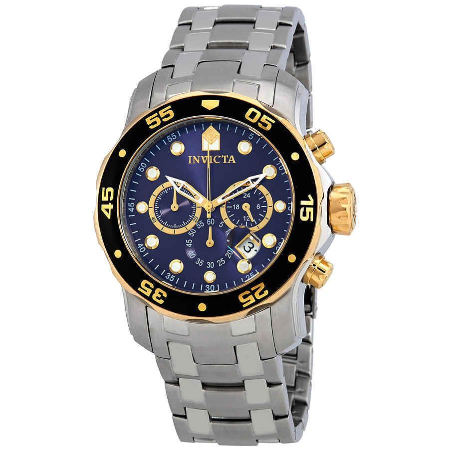 Invicta Pro Diver Chronograph Blue Dial Men`s Watch 80041 - Dial: Blue, Band: Silver-tone, Bezel: Silver-tone