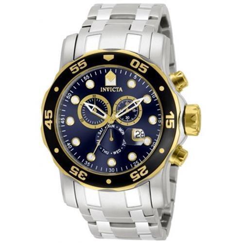 Invicta Men`s 80041 Pro Diver Chronograph Blue Dial Stainless Steel Analog Watch - Dial: Blue, Band: Silver