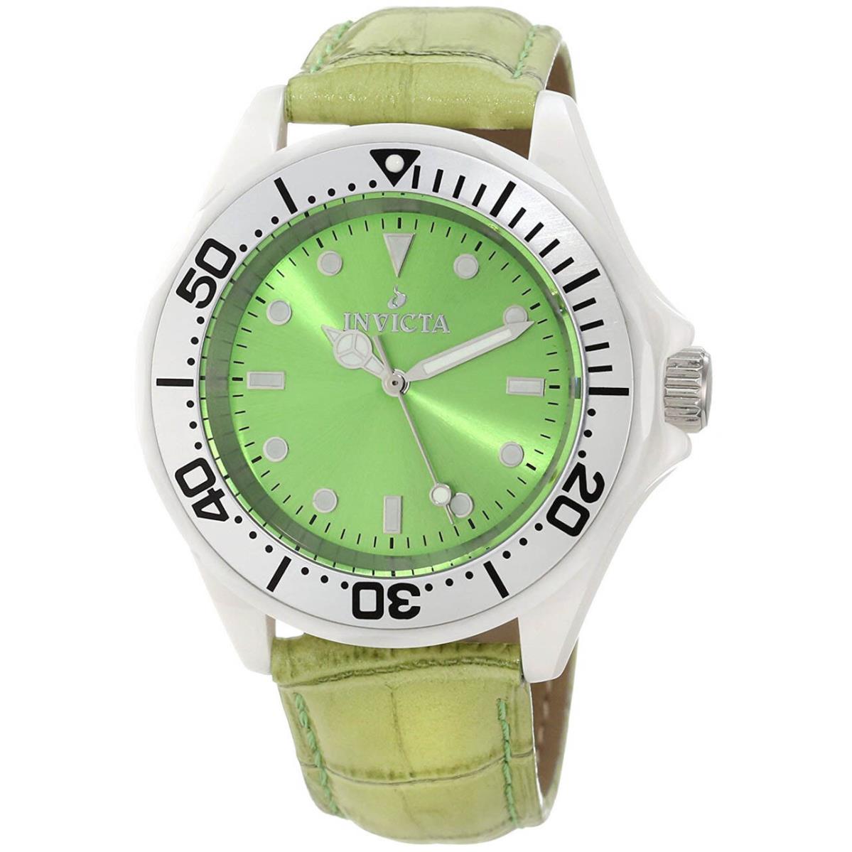 Invicta 11296 Ceramic Green Dial Green Leather Strap Women`s Watch