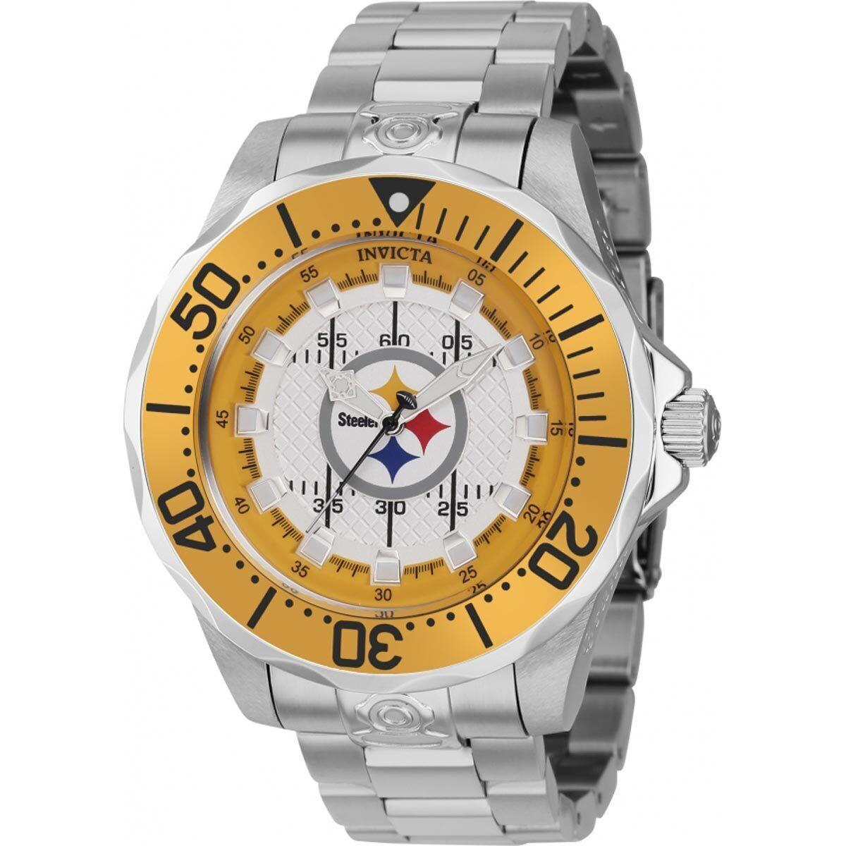 Invicta Men`s Watch Nfl Pittsburgh Steelers Dial Stainless Steel Bracelet 42126