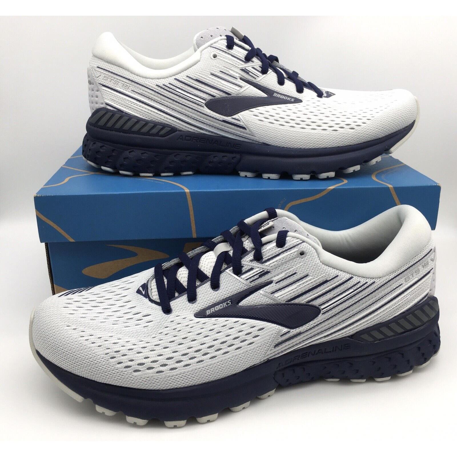 Brooks Men`s Adrenaline Gts 19 White/grey/navy Running Shoes Size 14 D