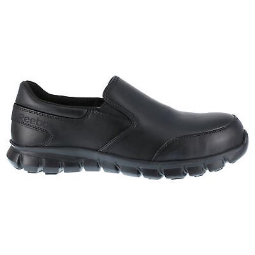 Reebok Mens Black Leather Work Shoes Slip-on Esd Comp Toe
