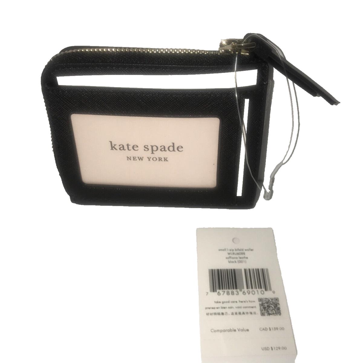 Kate Spade Small L-zip Bifold Wallet Saffiano Leather Black New