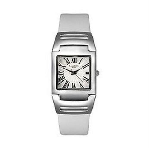 Kenneth Cole NY Silver Dial White Leather Strap Ladies Watch KC2288 - Dial: Silver, Band: White, Bezel: Silver